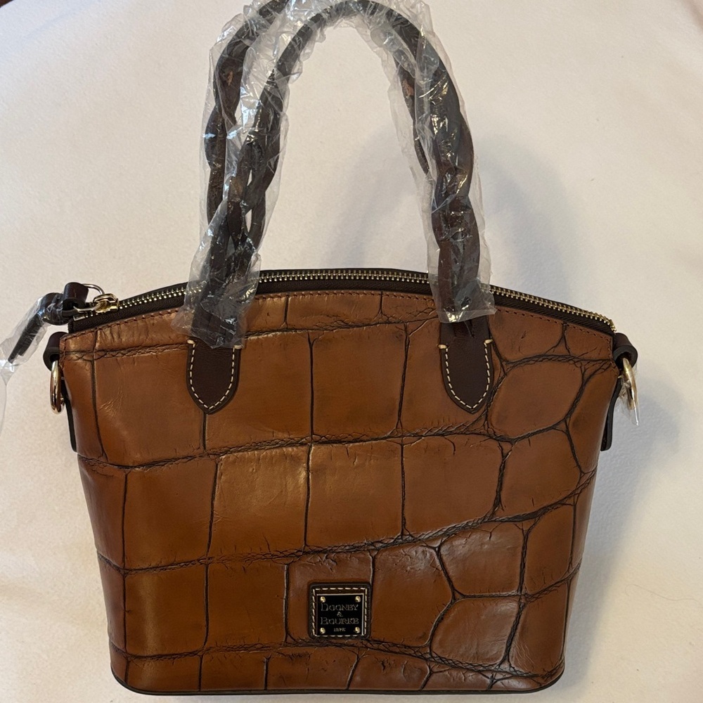 Dooney & Bourke Brown Croc-Embossed Leather Satchel
